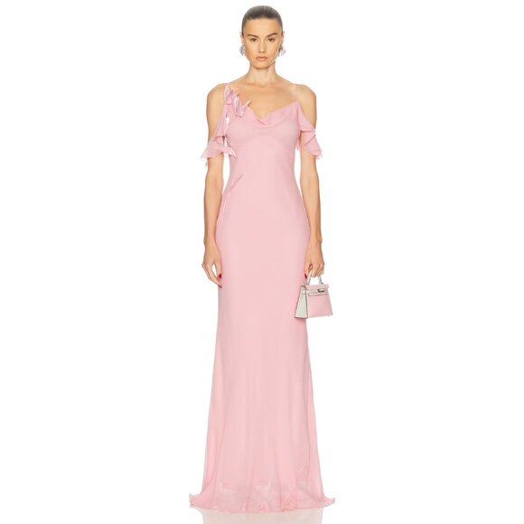 self-portrait Georgette Flower Maxi Dress in Pink